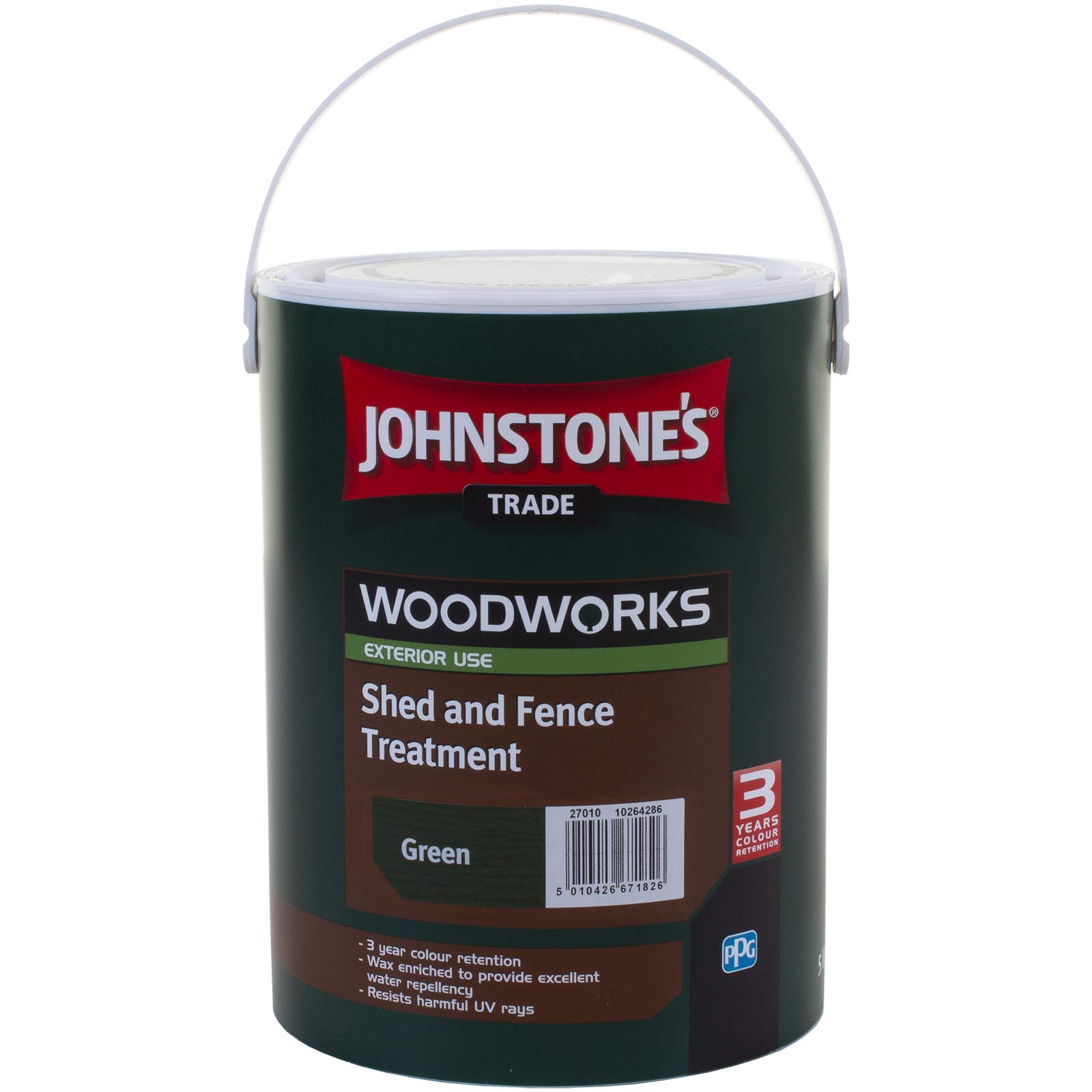 5 LTR JOHNSTONE'S WOODWORKS SHED & FENCE QUICK DRY WOODSTAIN GREEN