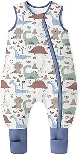 Yoofoss Schlafsack Baby mit Füßen Socken 1.5 Tog Herbst Winter Baby Schlafsack mit Beinen Baumwolle Warm Babyschlafsack für 18-36 Monate Kinder Jungen Mädchen 80 cm- Blau Dinosaurier