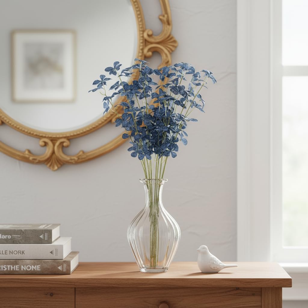 10 Pcs Artificial Butterfly Flowers, 35.4" Tall Faux Silk Stems for Floor Vases, Whimsical Fake Floral Arrangement for Home, Office & Wedding Decor(Blue)