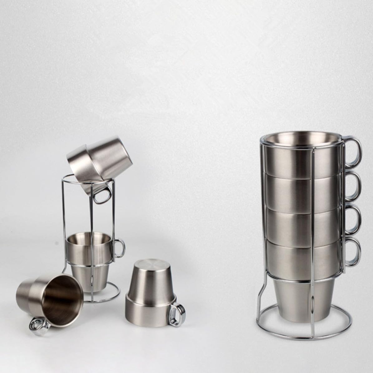 GALPADA Set de 4 Tazas Térmicas de Acero Inoxidable de Doble Pared Soporte Apilable para Camping y Picnic, Aislamiento Térmico y Retención de Frío
