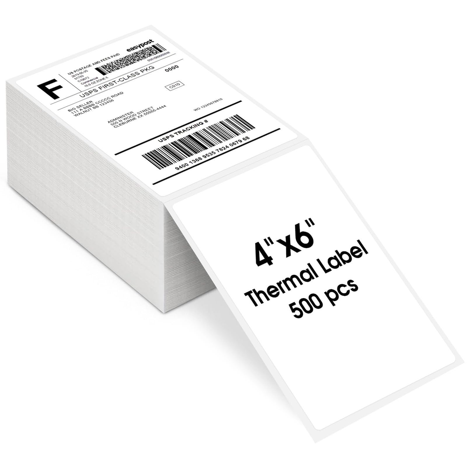 Rayyan 4" x 6" Direct Thermal Labels, 500 Labels, Fanfold Shipping Package Labels, Perforated White Mailing Labels, Commercial Grade, Permanent Adhesive, Compatible with Most Thermal Printers