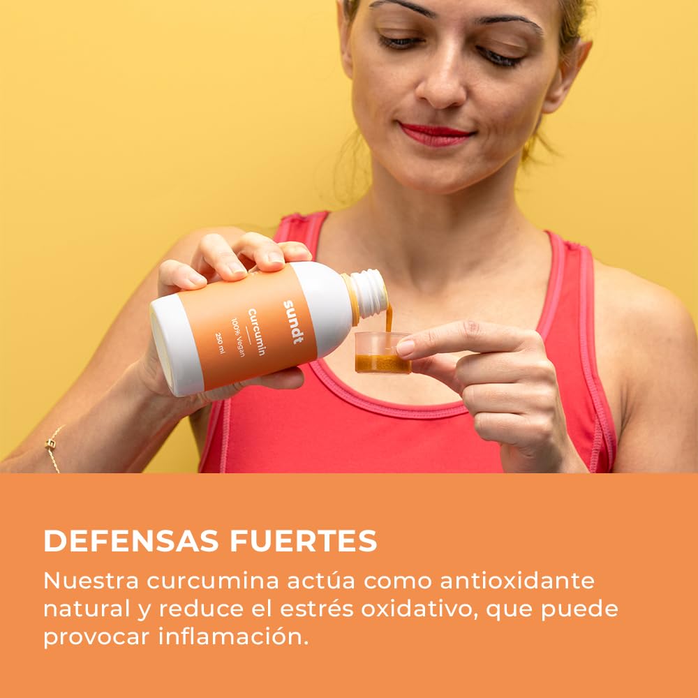 Curcumina liposomal líquida como antioxidante natural contra la inflamación - Frasco de 250 ml - 50 aplicaciones - Vegano y sin OGM - Hecho en la UE - Sundt Nutrition® Suplemento alimenticio