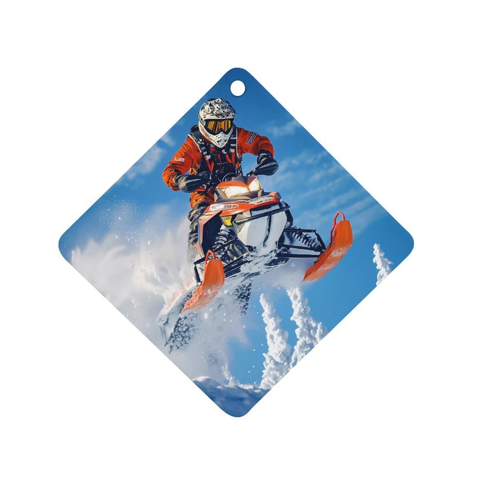 Snowmobile Action Snowy Scene Car Air Freshener Hanging Aromatherapy Tablets for Car Accessories Rhombus