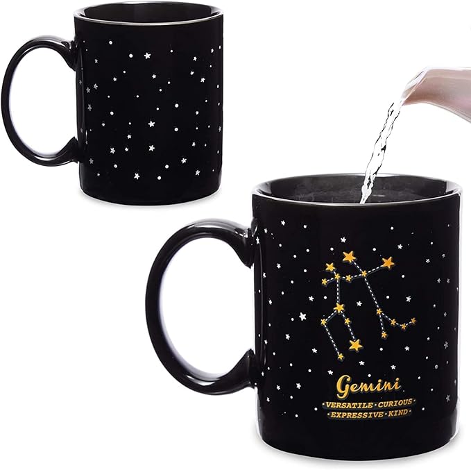 Okuna Outpost Heat-Changing Constellation Coffee Mug - Gemini Tea Cup & Coffee Mugs for Hot Drinks - Color Changing Cups for Home & Office - Zodiac Gemini Gift for Men - 11 Oz, Black, Ceramic