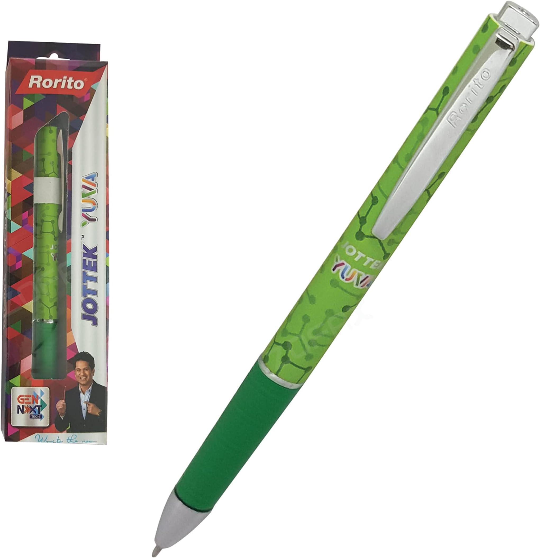 rorito 0.7mm Laser Tip Jottek Yuva BLUE Retractable Special Grip Ballpoint Pens (GREEN Body Colour)