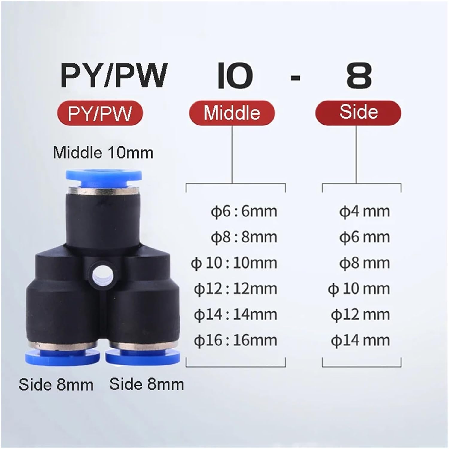 PE PG PY PW air connector 4 6 8 10 12mm pneumatic accessories quick connect three-way plastic pipe water pipe connector(12-8,PEG-1PCS)