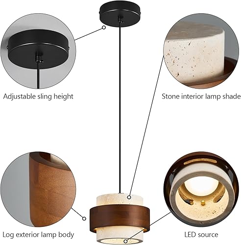 Miniatura 6 de JXJHHL - Lámpara colgante LED de piedra natural, luz colgante de piedra de cueva amarilla, lámpara vintage de madera maciza para cocina, isla,