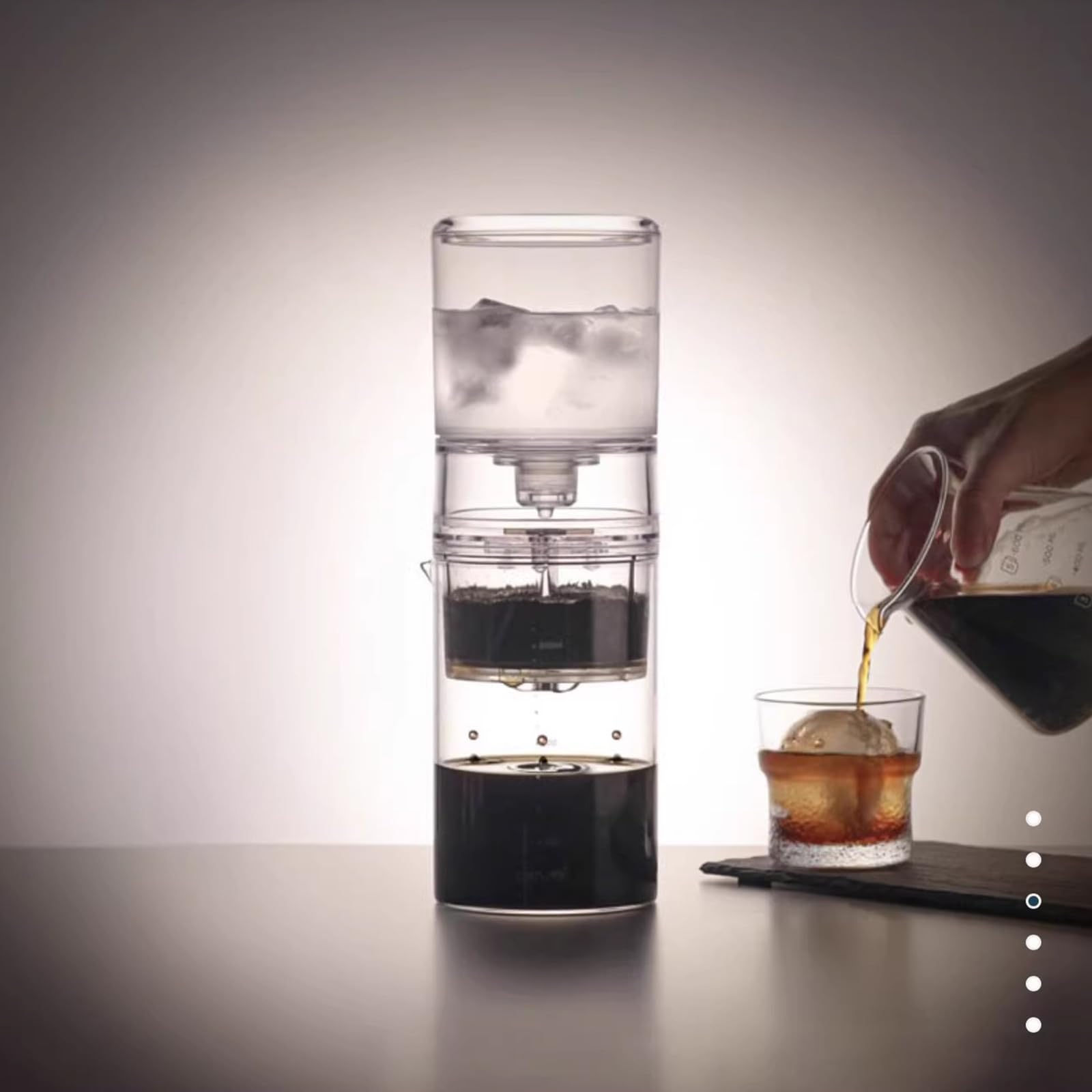 Caffettiera Cold Brew, design a goccia di ghiaccio, flusso d'acqua regolabile, caraffa in vetro da 600 ml, prepara 2-4 tazze di caffè o tè