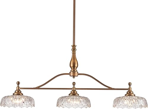 HDDFL Candelabros colgantes, lámpara colgante vintage, 3 luces, lámpara colgante de latón mate, lámpara colgante de vidrio para cocina, cocina,