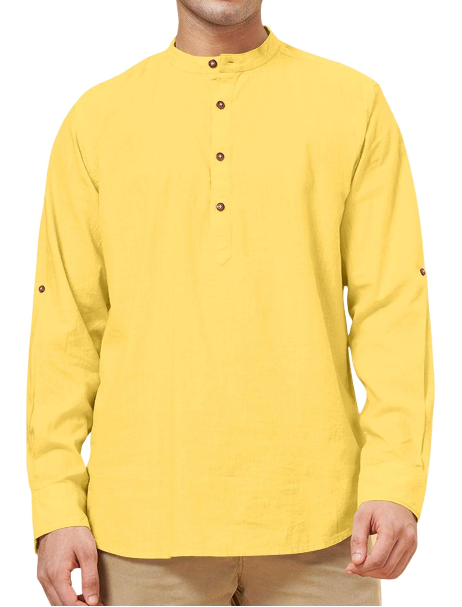 fifth u Men’s Solid Cotton Blend Short Kurta with Mandarin Collar and Roll-Up Sleeves | Regular Fit Casual & Ethnic Wear for Men-picture-31