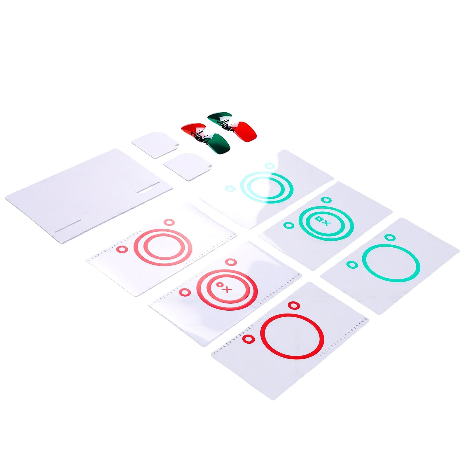 Zunate Sehtraining Konvergenz-Divergenz-Kit 6 Variable Fusionskarten Rot-Grün-Brille mit Ständer für Augenübungen zu Hause in der Schule