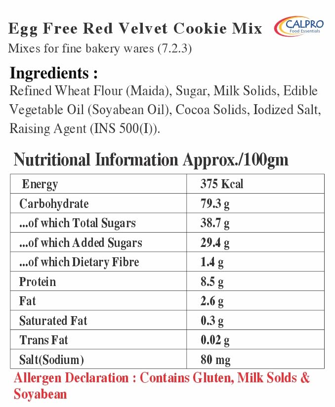 Image of Calpro's Red Velvet Cookie Premix - 1KG | Eggless, Cheese-Flavoured, -100% Vegetarian Ideal for Gifting & Snacking !Quick and Easy Bake Primix Powder 1kg