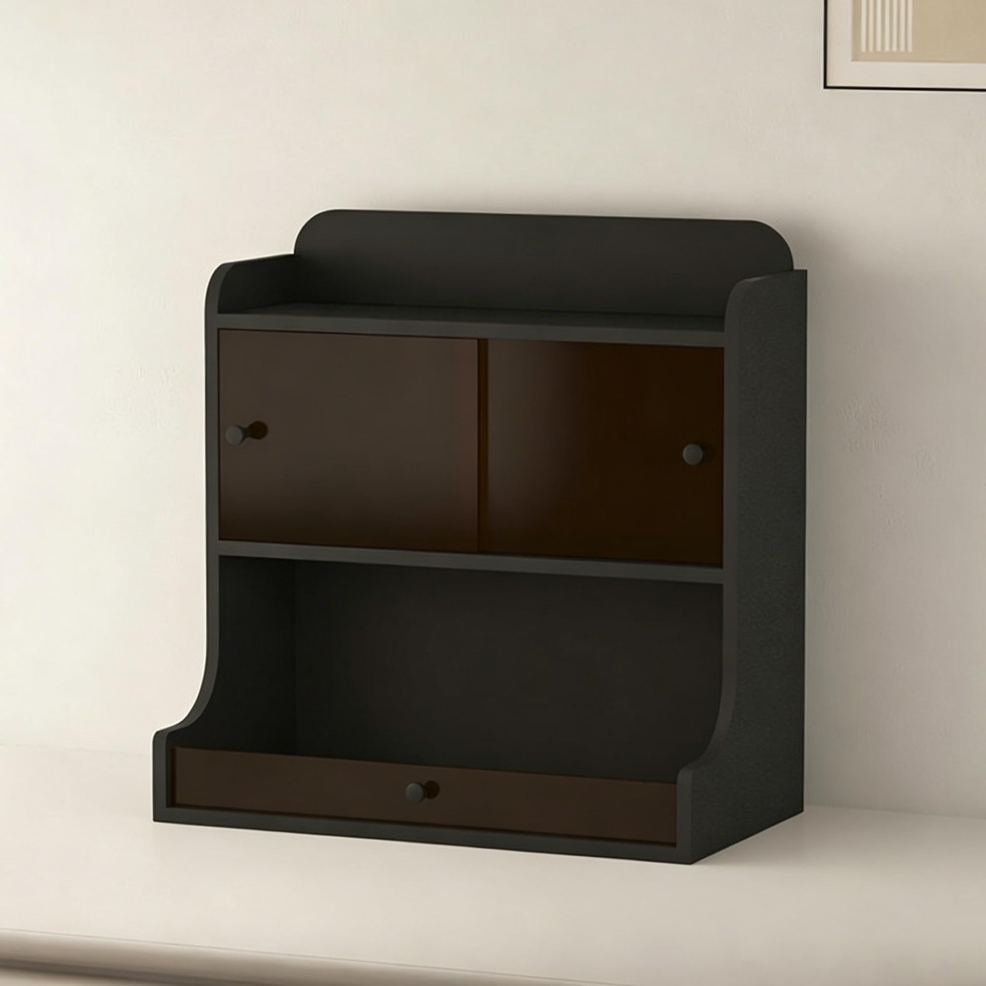 Étagère de rangement polyvalente en bois noir pour organiser le café et le maquillage