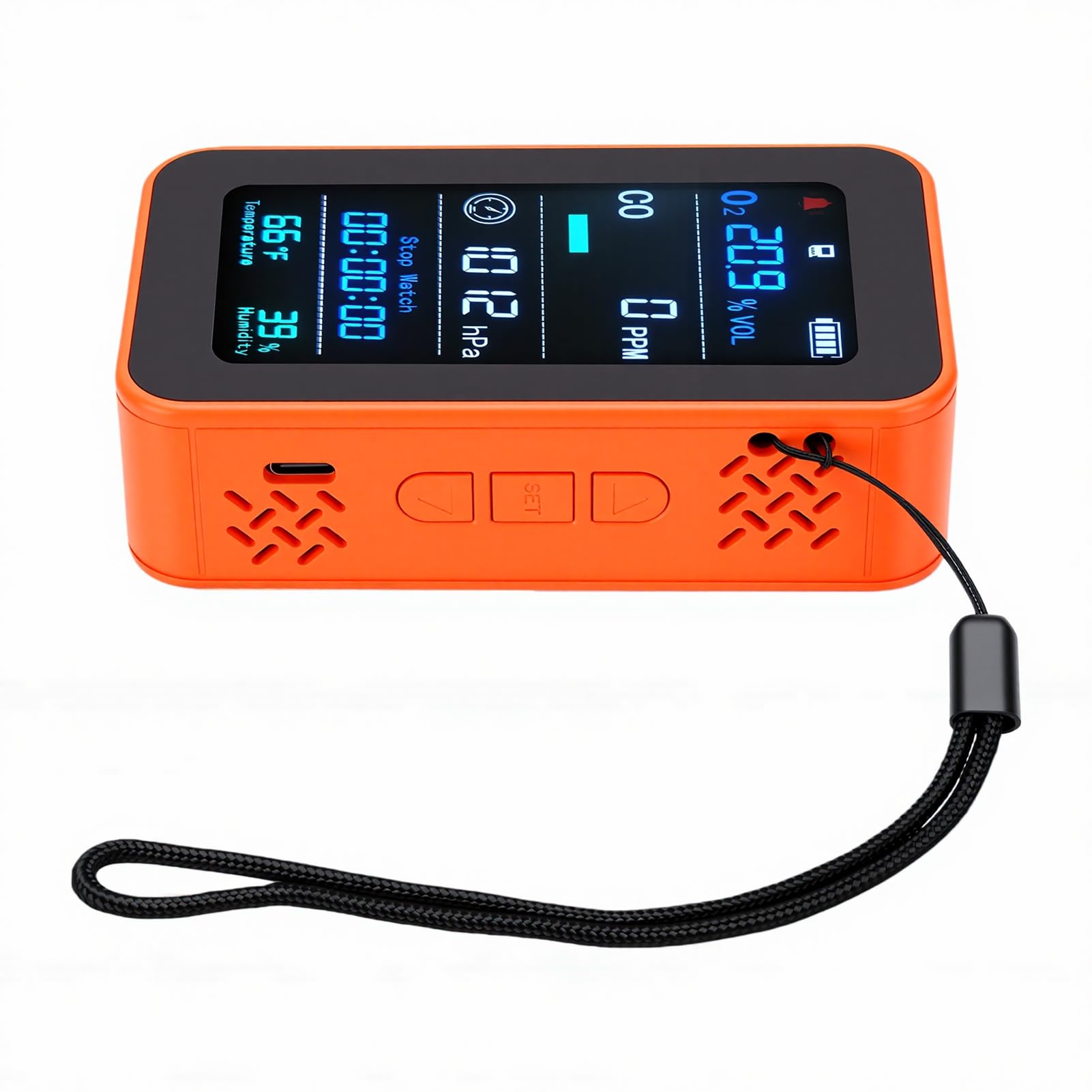 Tosuny Detector Portátil de Calidad del Aire, Monitor de Oxígeno, Medidor de Humedad, Temperatura y Presión del Aire con Linterna, Cronómetro, Mini Sensor para Viajes, Camping, Habitación de Hotel