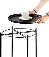 Vista 6 de danpinera Metal Black Side Table for Small Spaces Outdoor Patio Table Round Metal Coffee Table Waterproof Removable Tray Table for Living Room Negro