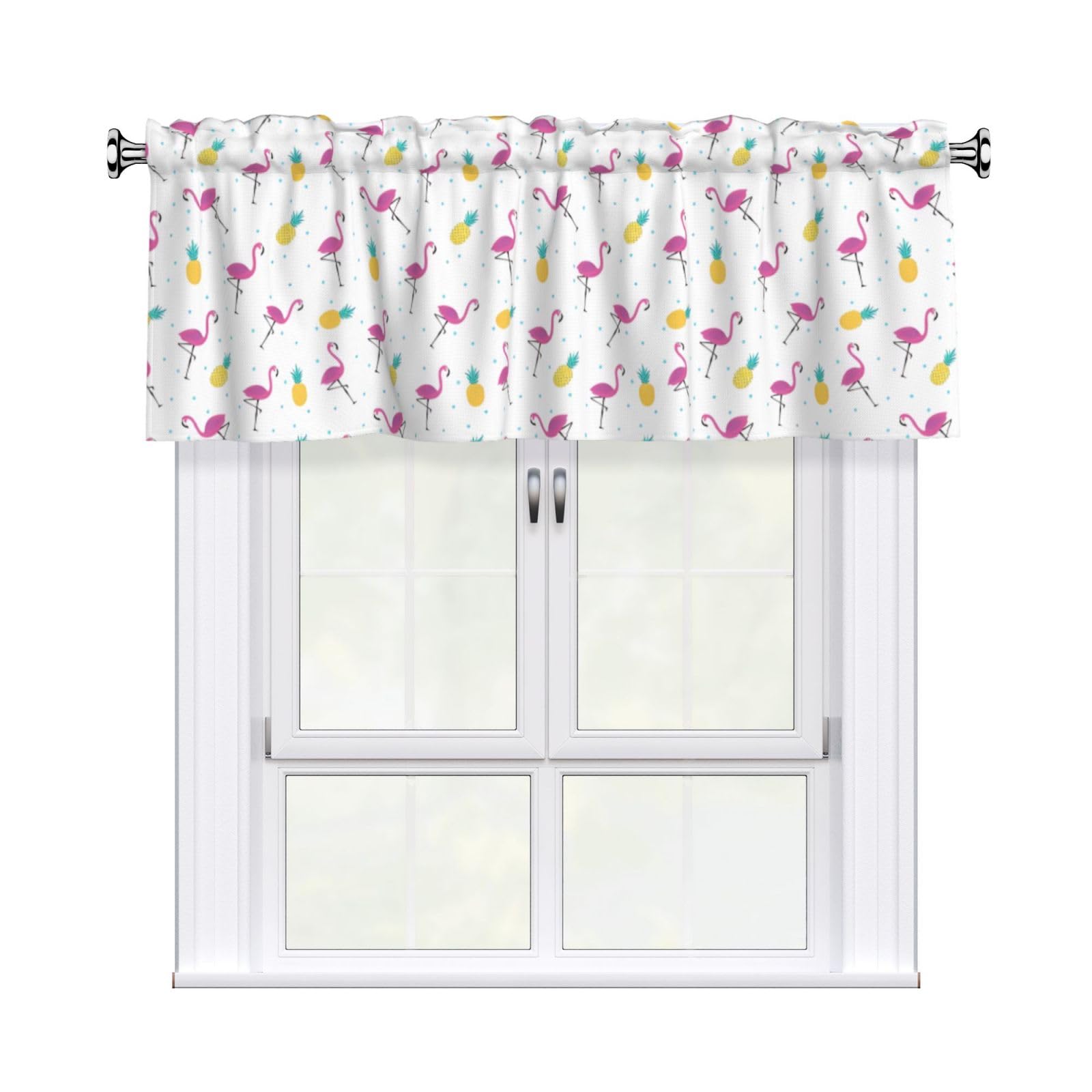 HJFCZH WHJSSF Flamingo and Pineapple Prints 54x18in Curtain Valance - Peach Skin Polyester Kitchen Cover with Light Filtering Floral & 3" Rod Pocket