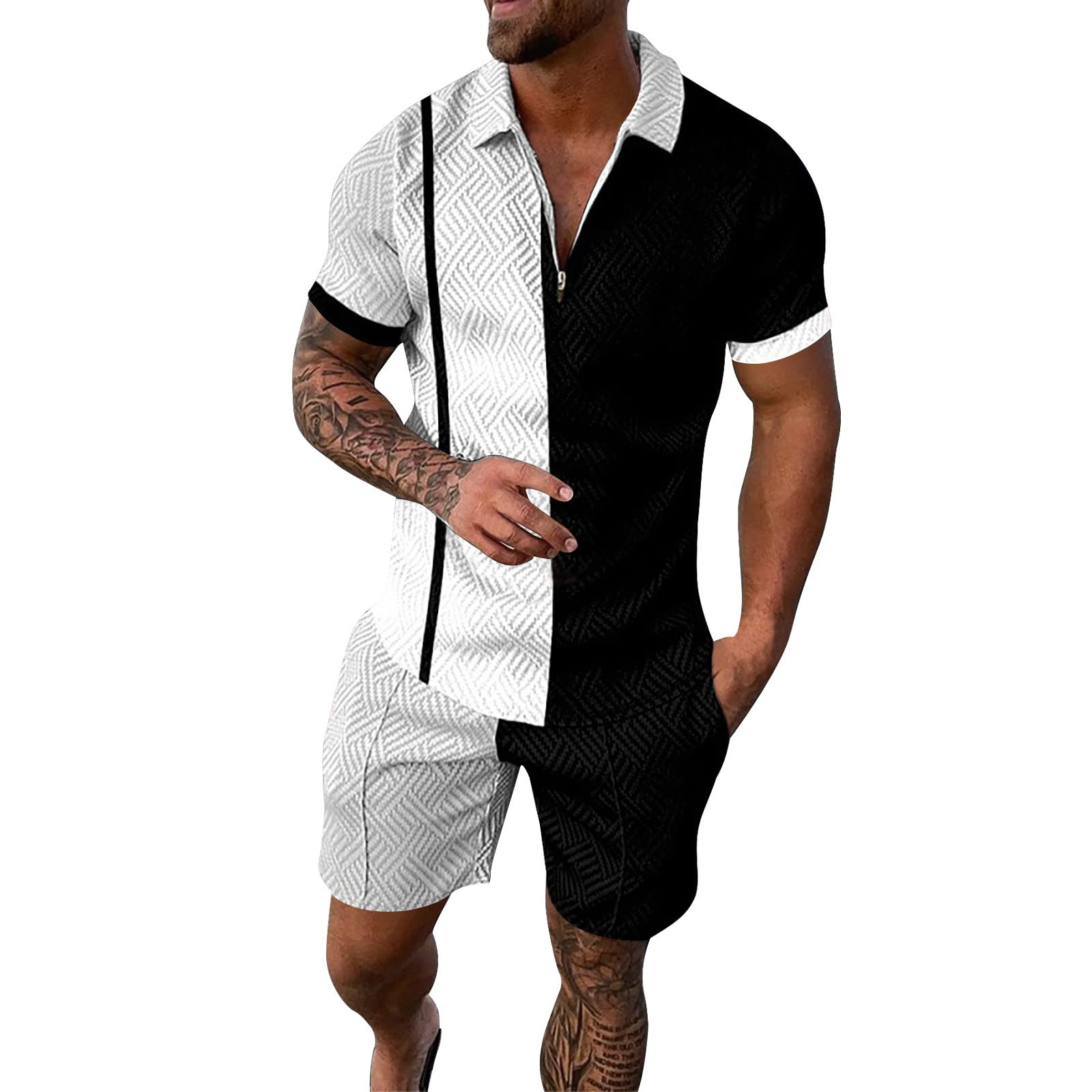 Dinnesis Conjunto de chándal para hombre elegante 2024, chándal corto de verano, conjunto deportivo de dos piezas, informal, camisetas de manga corta y pantalones cortos, cómodo y transpirable, traje