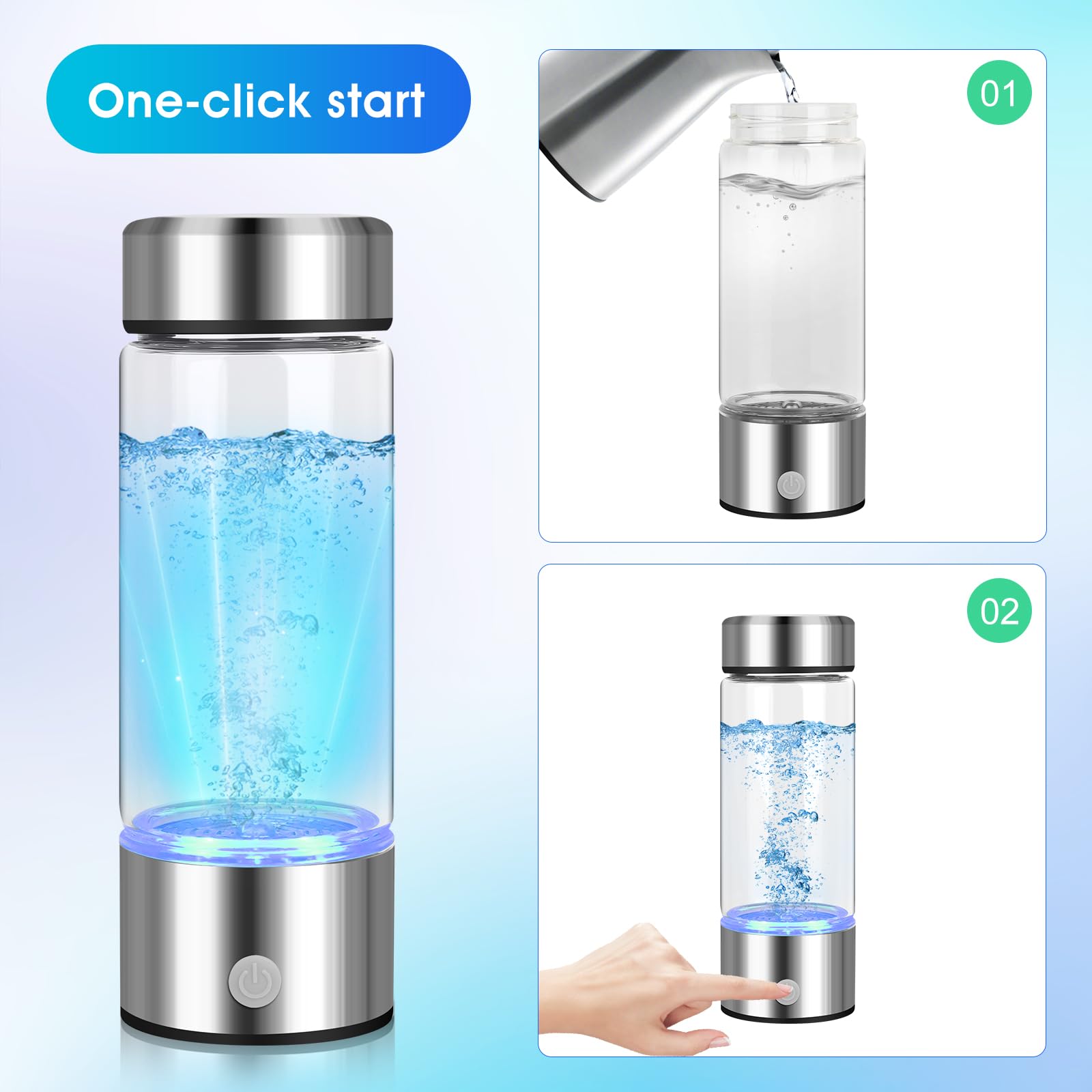 Bouteille à Eau Hydrogène, 420ML Générateur D'hydrogène, ioniseur Portable Reiches, USB Bouteille d'eau Sans Fil, générateur d'eau à eau Pem Technologie pour les voyages à domicile