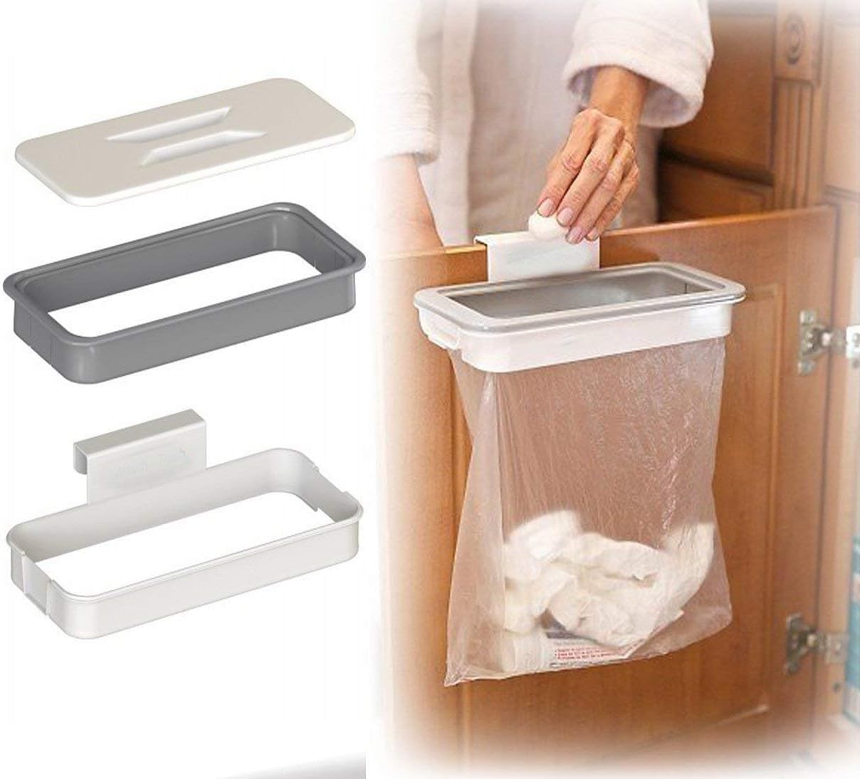 TORIOXAttach A Trash The Hanging Trash Bag Holder for Kitchen Bathroom Office Schools Clinic Waste Holder Hanging Rubbish Trash Carrier Bin Bag