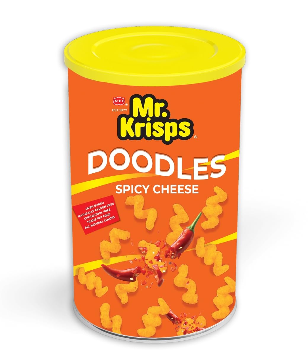 Mr Krisps Doodles Corn And Cheddar Cheese Spicy Twisters Can, 80 gm