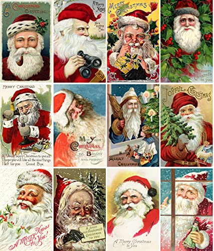 Image of PIXILUV CHRISTMAS SANTA PORTRAITS (Pack of 12) Notecards Small Greeting Cards # Merry Santa Claus St Nicholas ~ Vintage Christmas Postcards Reprint