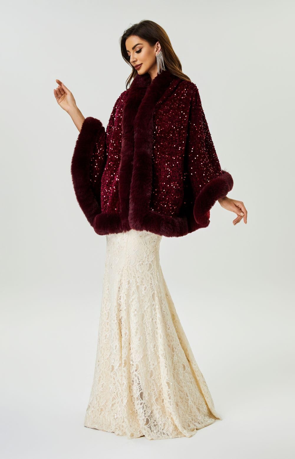 Châle en fausse fourrure pour femme - Cape pour bal de fin d'année, soirée, vêtements d'extérieur