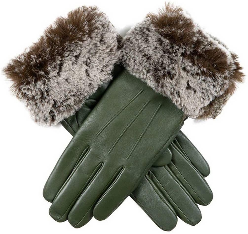 Dents Women's Green Sarah Hairsheep Leather Faux Cuff Gloves - Sage - Medium