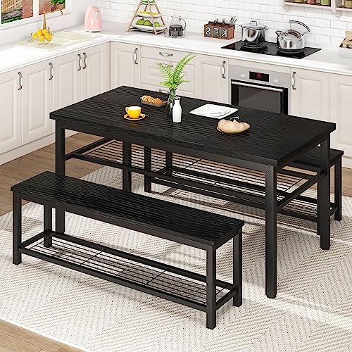AWQM Four Person Kitchen Table Set with Storage Benches #TOP12