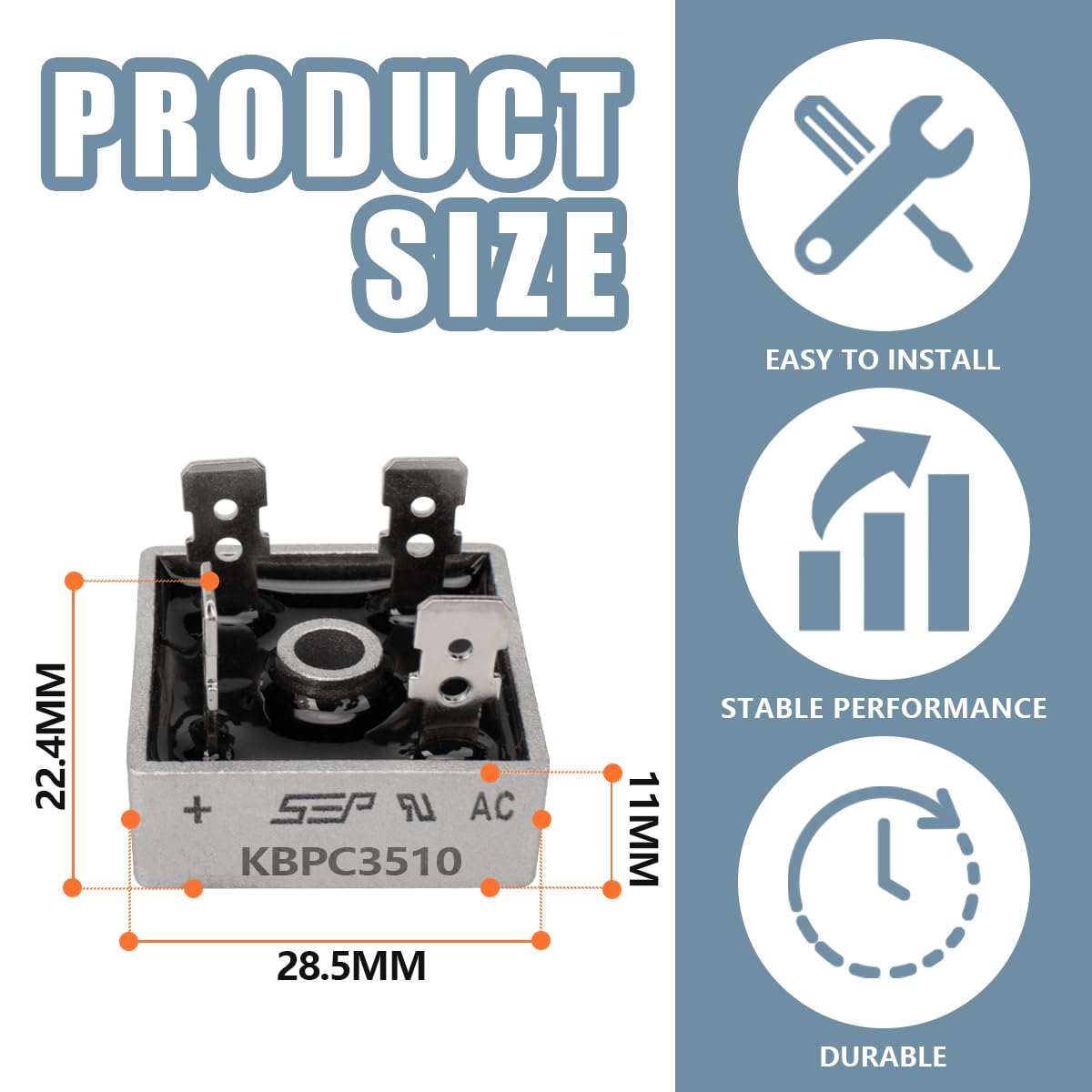 6 Pz Raddrizzatore Del Ponte Diodi KBPC3510 35A 1000V Alloggiamento Monofase Del Metallo 4 Pin Attraverso Foro