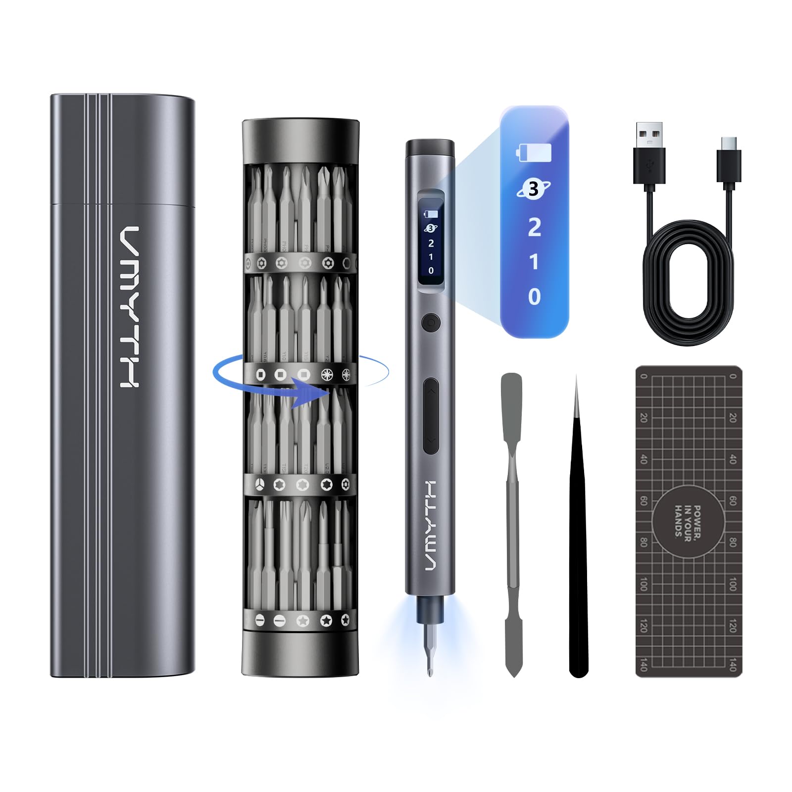 Mini Electric Screwdriver Cordless Set 60 PCS Magnetic Bits Screwdriver Set with 3-Level Torque LCD Display Demagnetizer Magnetizer