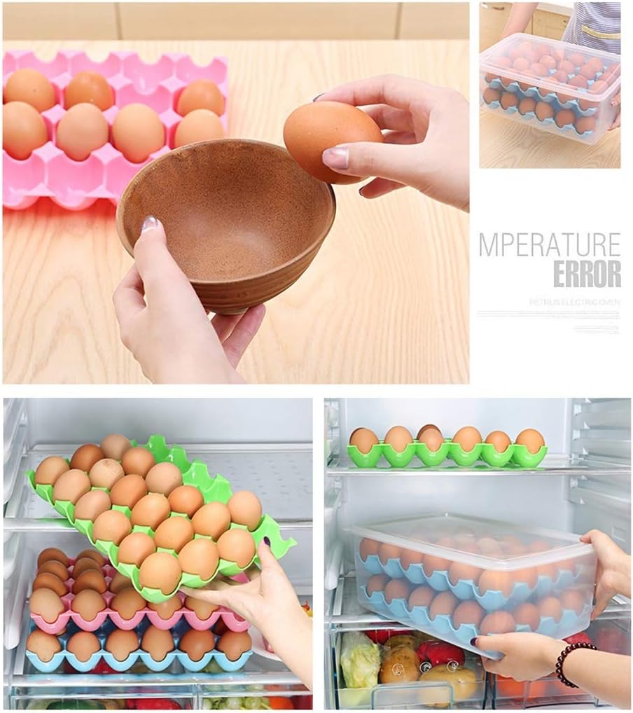 Egg Tray with Lid Keep Fresh Storage Box Shockproof 24 Cells Egg Protector Holder for Refrigerator Kitchen (Color : Pink) (Blue)