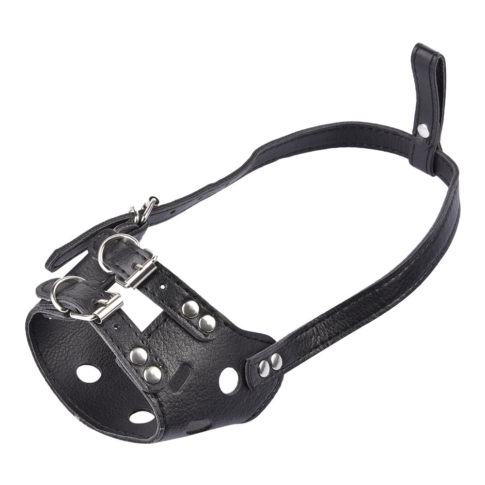 Awhao Dog Muzzle Adjustable Leather Anti Bite Bark Allow Drink Soft Leather for Small, Medium, Large, Extra Large Dog (XS, Black)