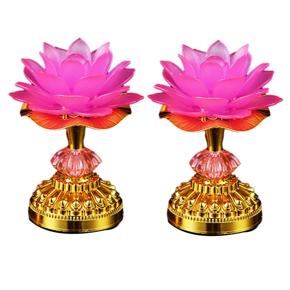 Wuden 2Pcs LED Lotus Buddhist Lights Buddha Lotus Lamps Plug in or Battery-Operated Buddhist Lamp US Plug Pink 53 Songs