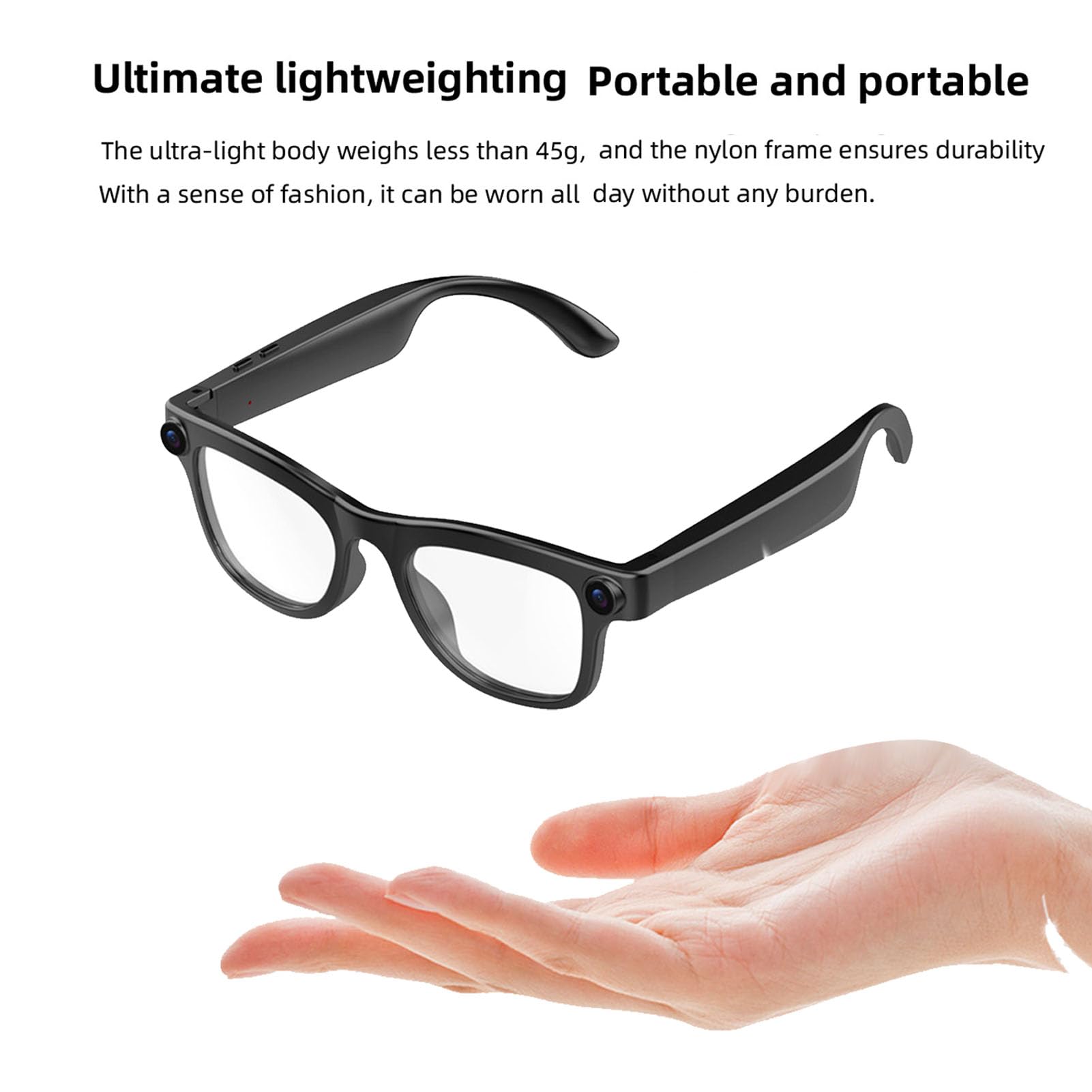 Lunettes Intelligentes AI, Caméra 16MP, Enregistrement Vidéo HD 1080P Bluetooth avec Traduction en Temps Réel pour 26 Langues, Commande Vocale, Lecture de Musique