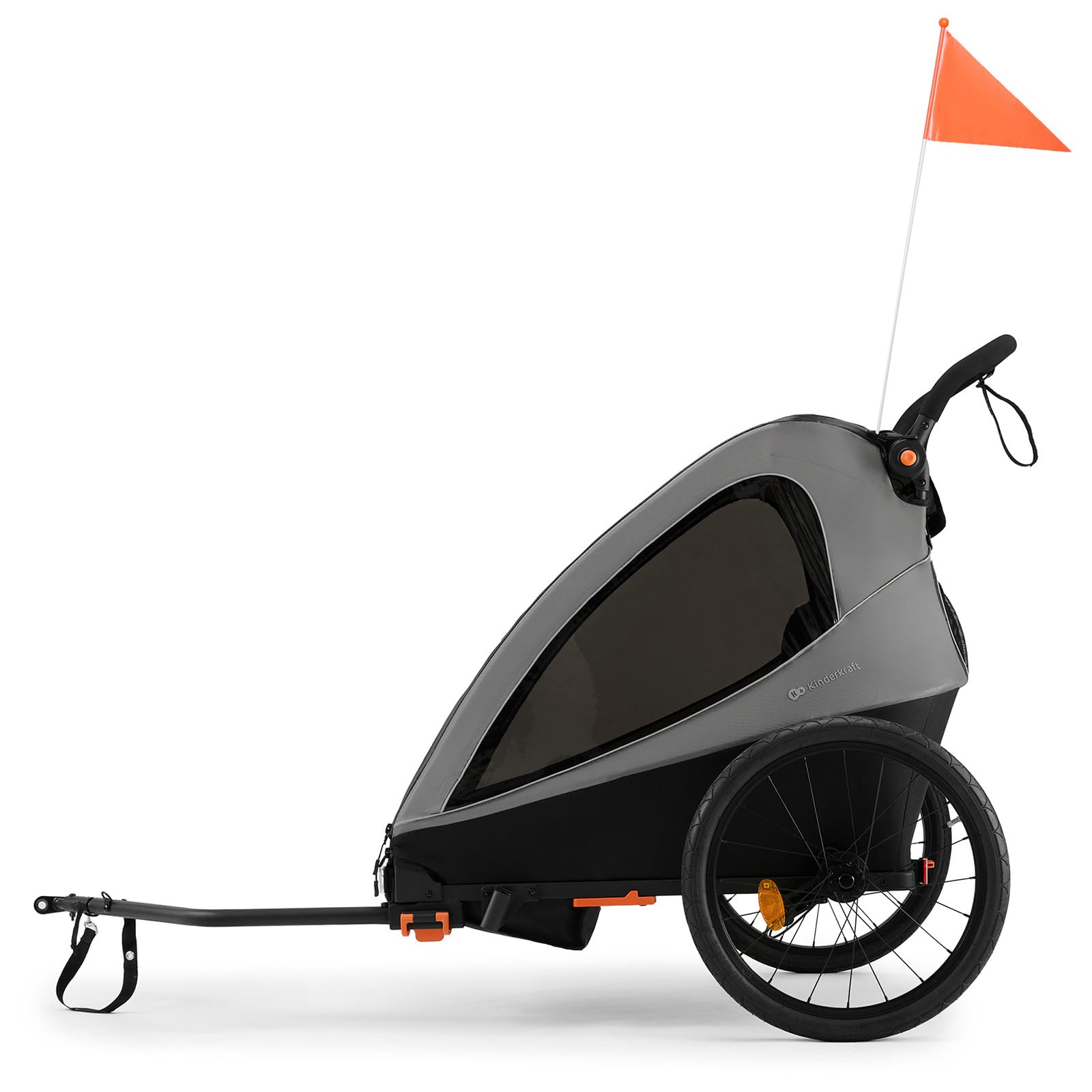 Kinderkraft NAVA Walk 2-in-1 Fahrradanhänger und Buggy für 2 Kinder, aufpumpbare Räder, verstellbare Federung, 9-Fach Verstellbarer Schiebegriff, UV-Schutz, Moskitonetz, wasserdicht, Grau