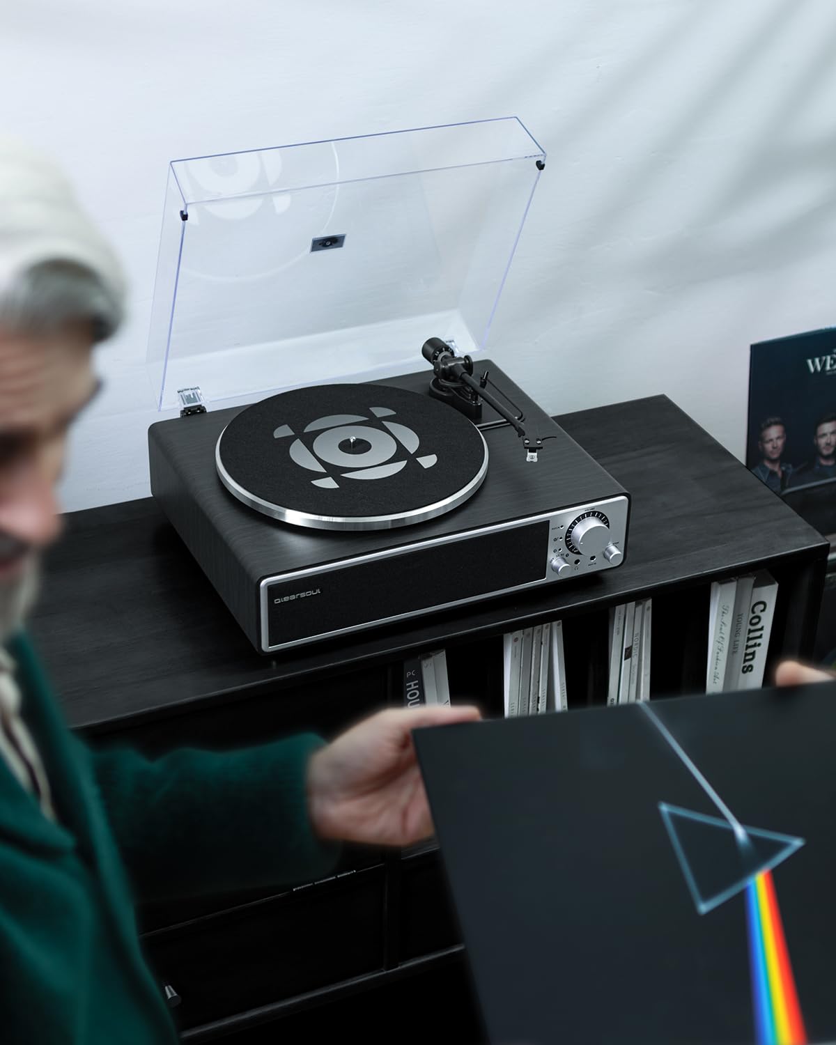 Qlearsoul ONE-Q Giradischi Vinile All-in-One con Bluetooth 5.4, Giradischi HiFi con Altoparlanti Integrati, Preamplificatore Phono, Cartuccia AT-3600L, 33/45 RPM, Spegnimento Automatico