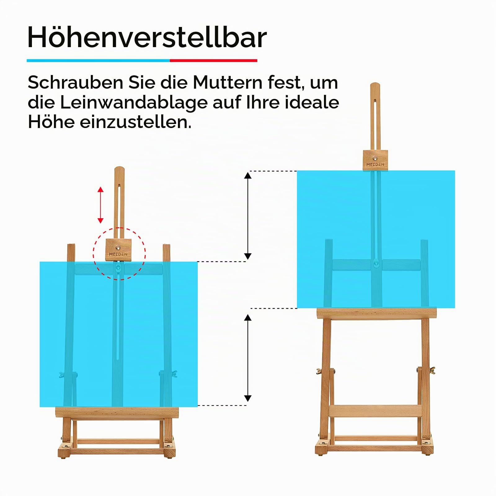 MEEDEN H-förmige Tischstaffelei Holz, Verstellbare Staffelei Tisch aus deutsche Buchenholz, Faltbarer Tragbarer Leinwand Ständer, Display-Staffelei für Gemälde Kunst & Handwerk, Leinwand bis zu 63cm