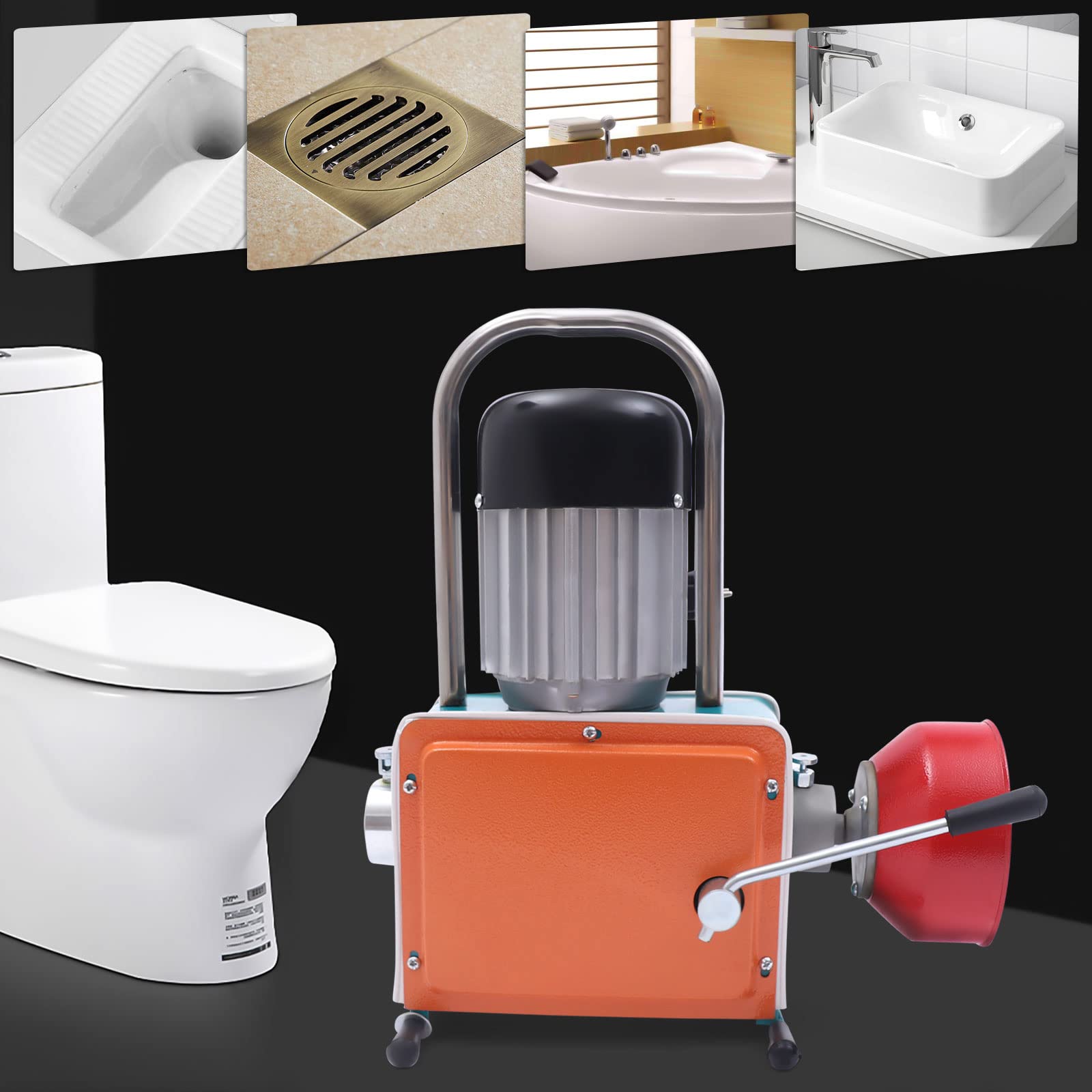 Limpiador de tuberías eléctrico, 1000 W, máquina de limpieza de desagües, 400 r/min, adecuada para tuberías de 20-150 mm de diámetro, desatascador de desagües, baño y cocina