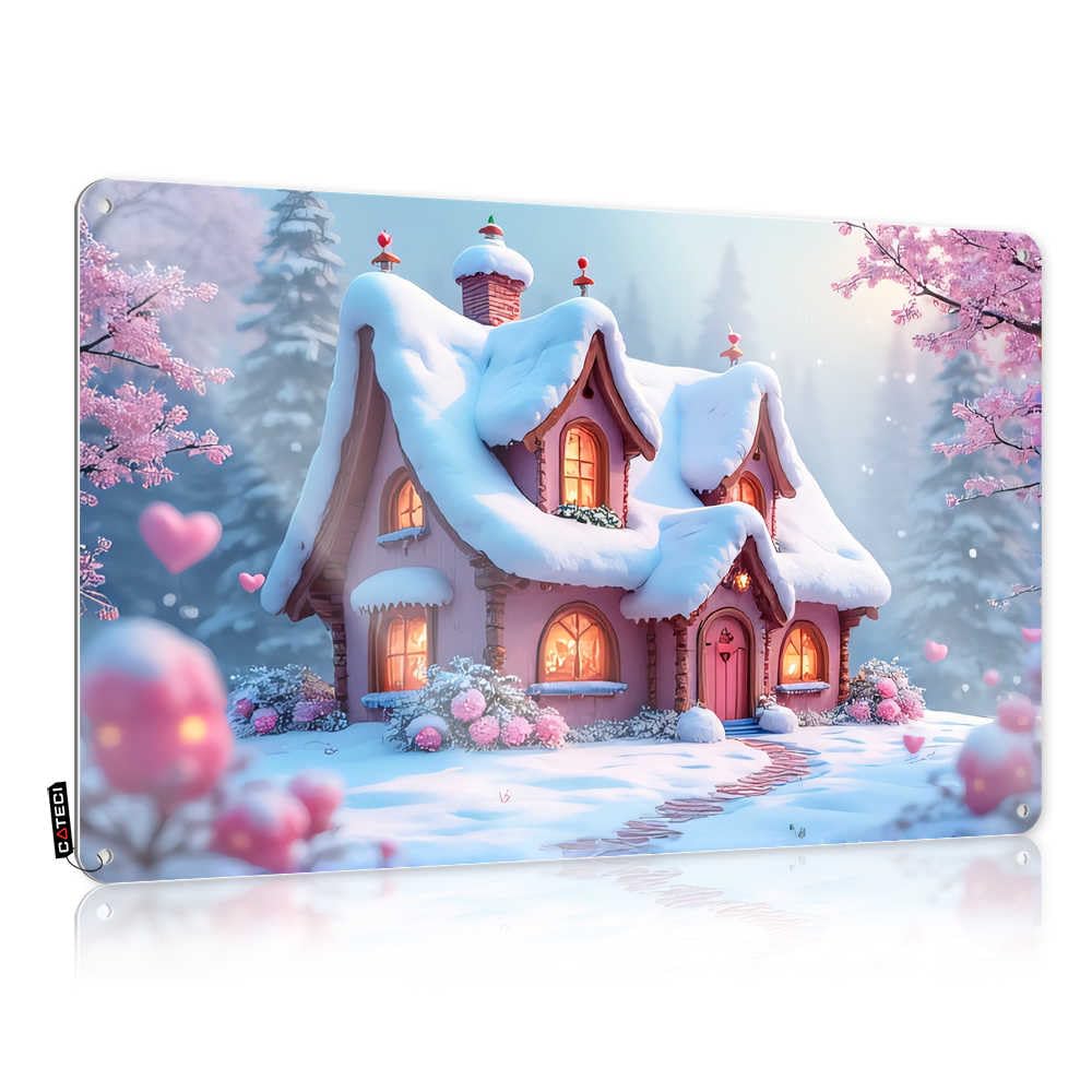 IBWNBBUSN Home Bar Tin Sign Winter Wonderland: A Cozy Snow-Covered Cottage Tin Sign Funny Sogns Man Cave Signs Vintage Funny(20X30CM)