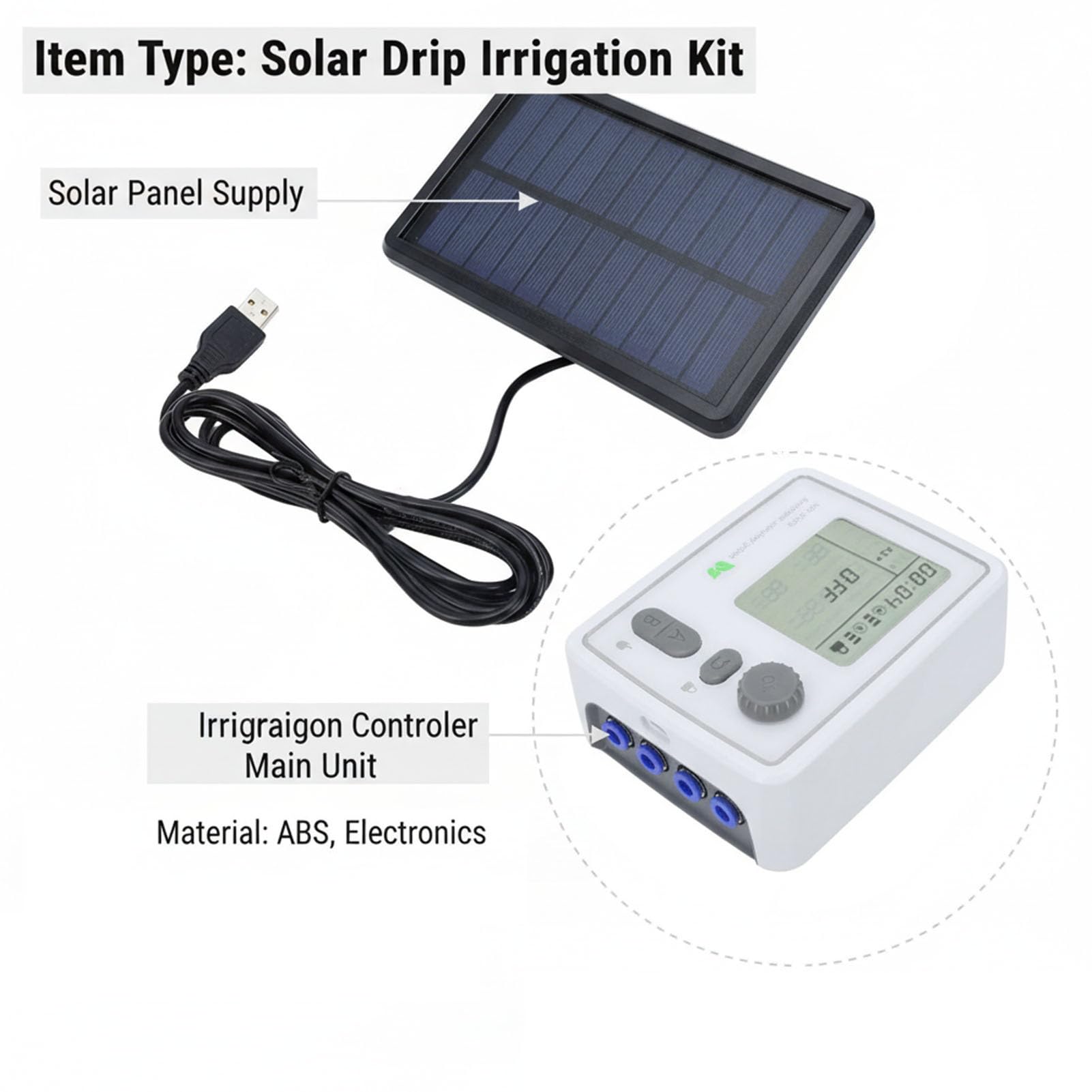 Kit di Irrigazione Solare a Goccia, di Irrigazione Automatico a Goccia in ABS con 2 Pompe per 20 Vasi, di Intelligente 3600mAh per Piante da Balcone, Giardino, Patio