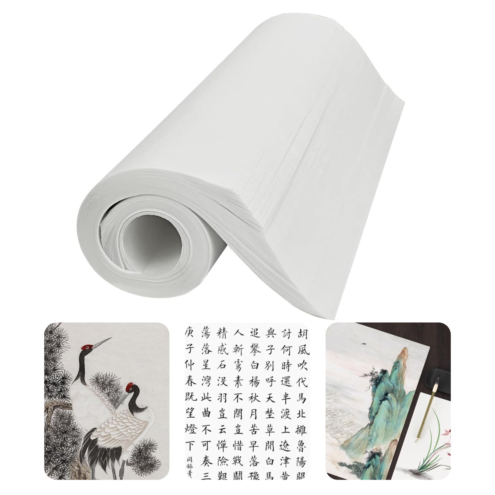 Hugwish 120 szt. papieru ryżowego xuan, chiński papier do kaligrafii, biały, papier ryżowy, kaligrafia 35 x 25 cm, chińska kaligrafia, malarstwo chińskie (gotowany papier Xuan)