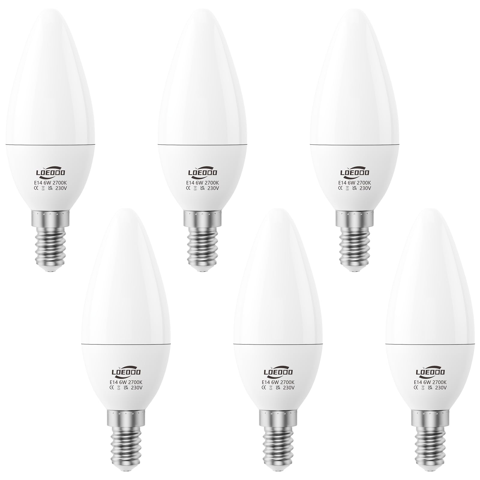 E14 LED Bulbs 40W Equivalent, 6W Screw Light Candle Bulb, 470 Lumens, 2700K Warm White, Small Edison Screw Bulbs, Non-Dimmable, Pack of 6