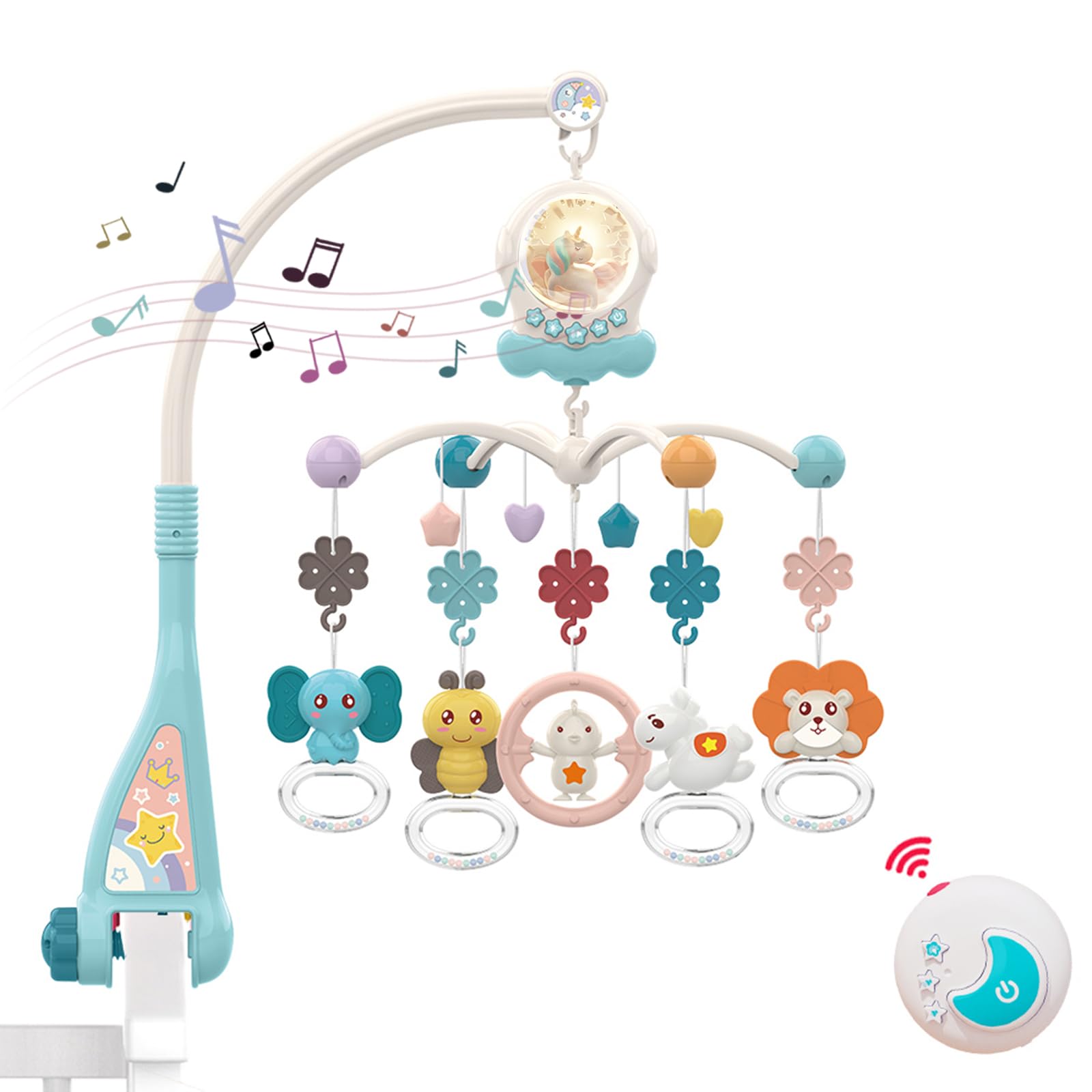 Eners Baby Musical Crib Mobile with Night Lights and Rotation, Rattles, Comfort Toys for Newborn Infant Boys Girls Toddles (Green)