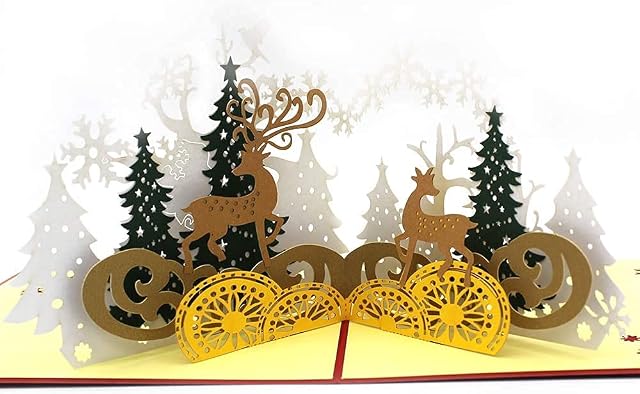 CL-Link 3D Christmas Cards Pop-Up Christmas Tree Reindeer Greeting Cards Gift Greeting Card for Xmas New Year with Envelopes Colorful Merry Christmas Gifts