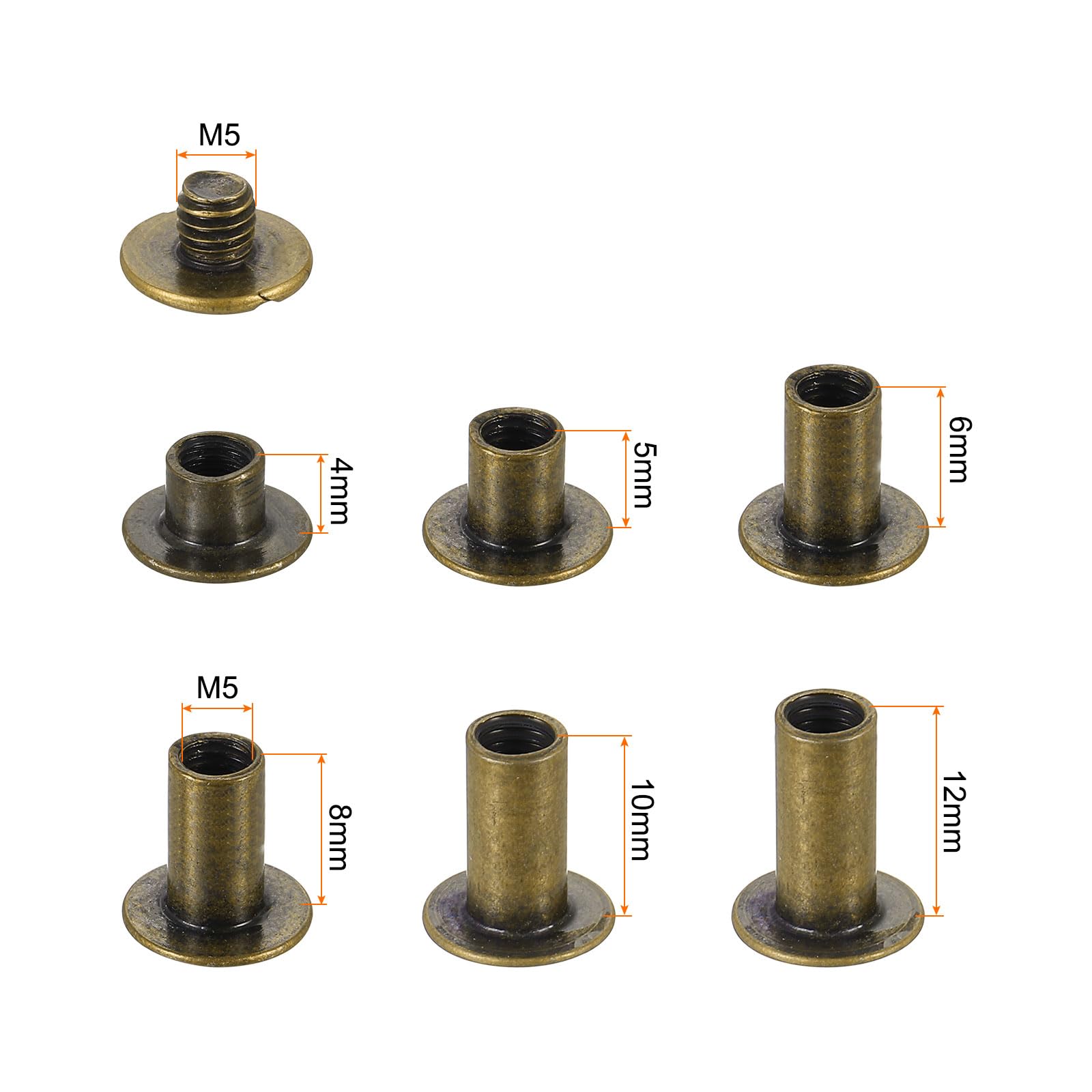 uxcell 90 Sets Chicago Screw Rivets Metal Phillips Head Binding Screws Post Nail Rivet Stud Screw for DIY Leather Belt Bag Craft Bookbinding, 6 Sizes, Bronze