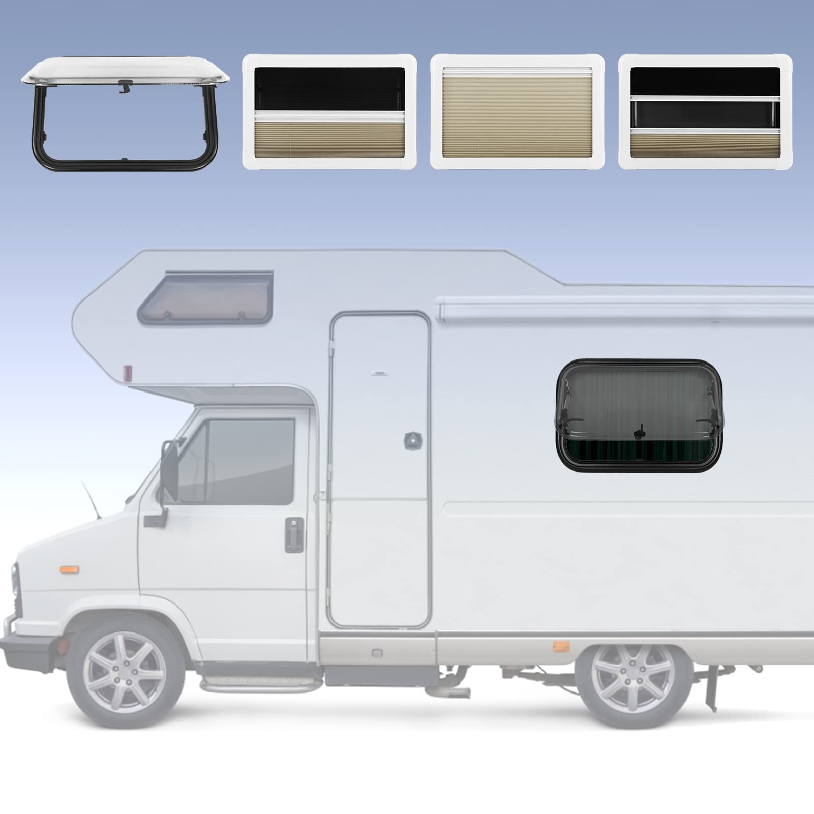 Fenêtre de Sortie Externe RV Push Out Fenêtre 700x450mm Double Couche Isolation de Chaleur, avec Rideau de confidentialité Net, pour la Modification du Camping-car