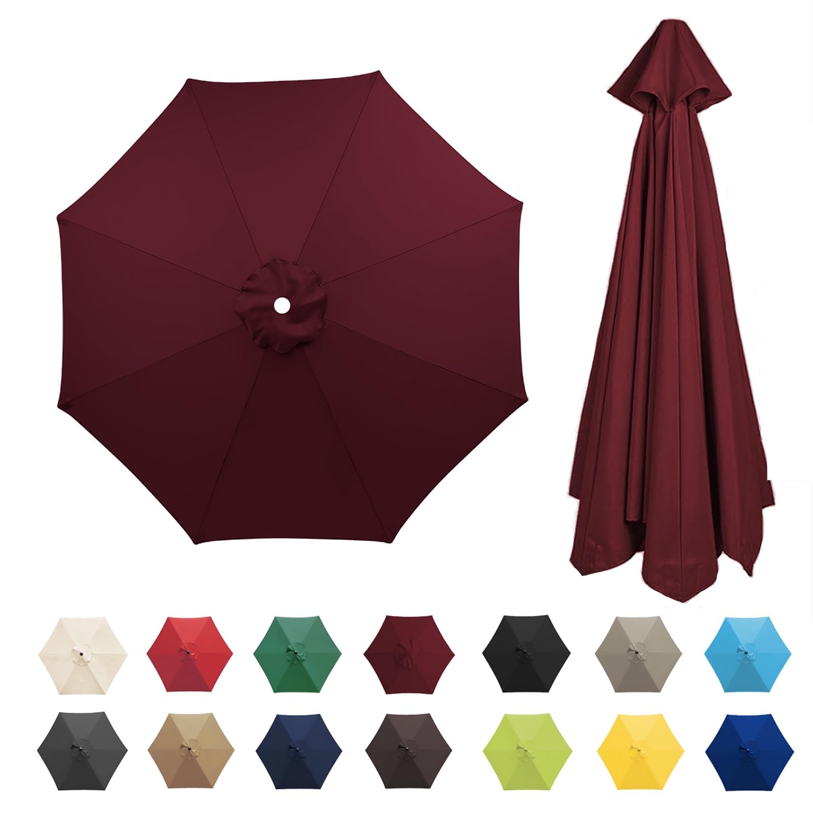 IRUGS Universal Umbrella Replacement Cloth 6/8 Ribs, Patio Umbrella Cover, 2.7M/3.0M, Burgundy
