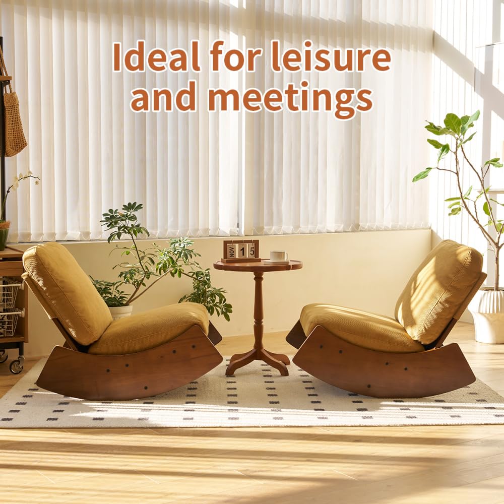 I0I&I0I Brandless Schaukelstuhl Mit Holzrahmen Gepolstert Bequemer Relax Sessel Für Wohnzimmer Schlafzimmer Stillzimmer Lesen Entspannen (Orange + Fabric + Wood)