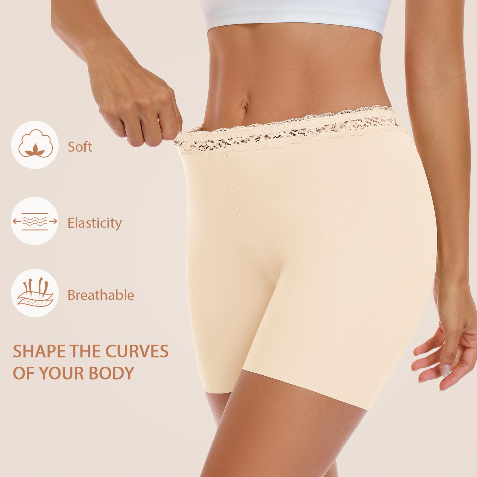 UMIPUBO Boxer Femme Shorty Dentelle Caleçons Calecon Culottes avec Entrejambe Anti Frottement Cuisse Sexy Short sous Vetements Feminins Stretch Slip Panty Lot de 3