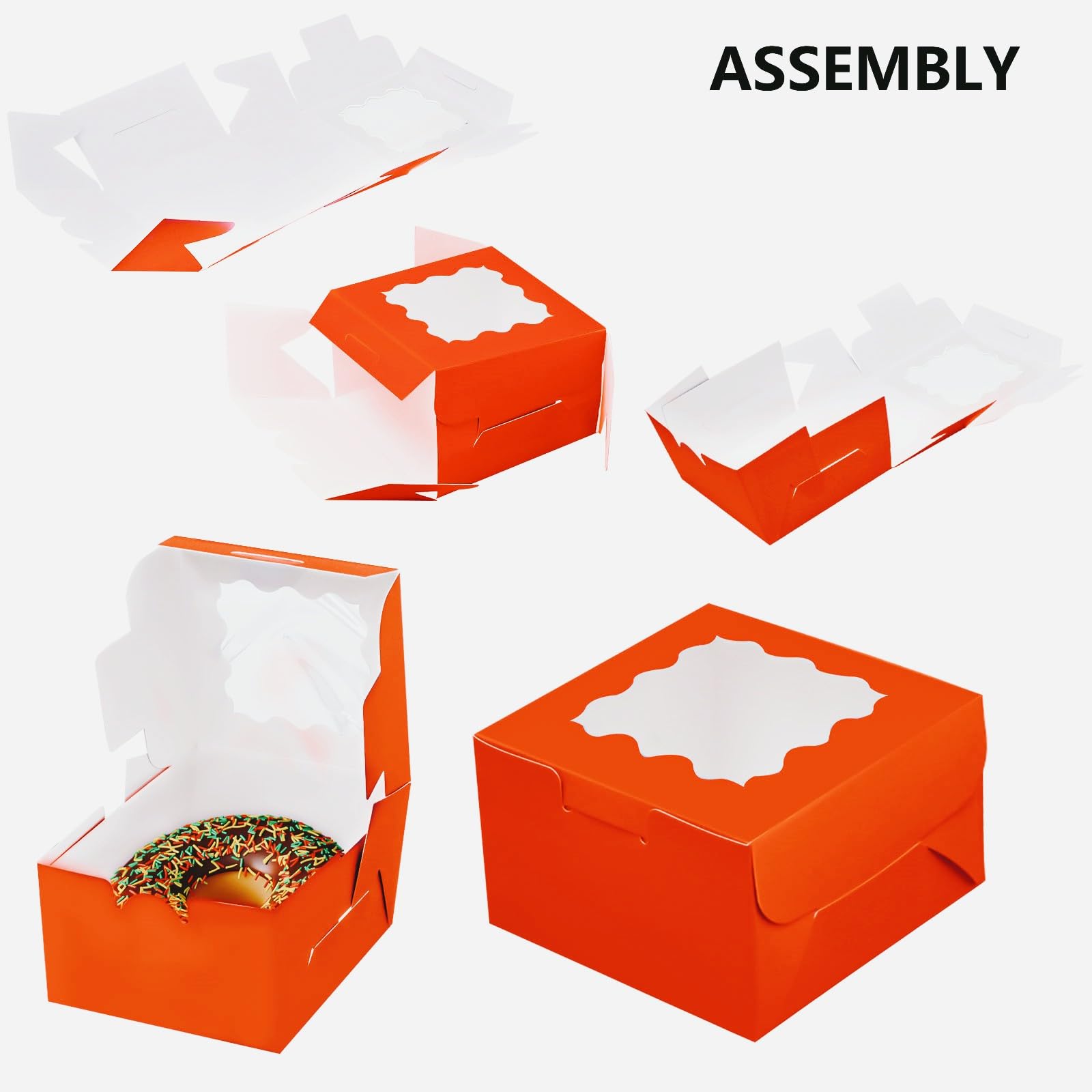 100 Pack Bakery Boxes With Window, 4" X 4" X 2.5" Mini Cake